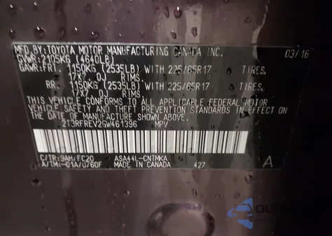 2016 Toyota Rav4 Xle z USA, uszkodzony, nr VIN 2T3RFREV2GW461396